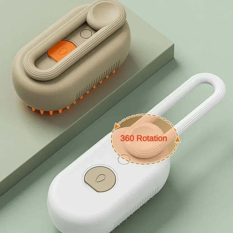 3-in-1 Steam Brush: Foldable, Rotatable Pet Hair Removal & Massage Tool.