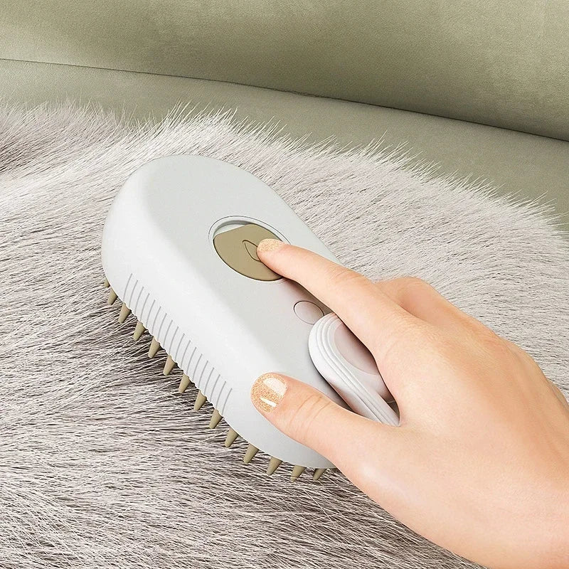 3-in-1 Steam Brush: Foldable, Rotatable Pet Hair Removal & Massage Tool.