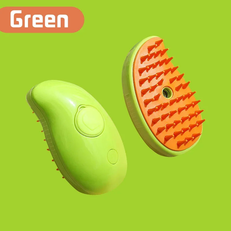 3-in-1 Steam Brush: Foldable, Rotatable Pet Hair Removal & Massage Tool.