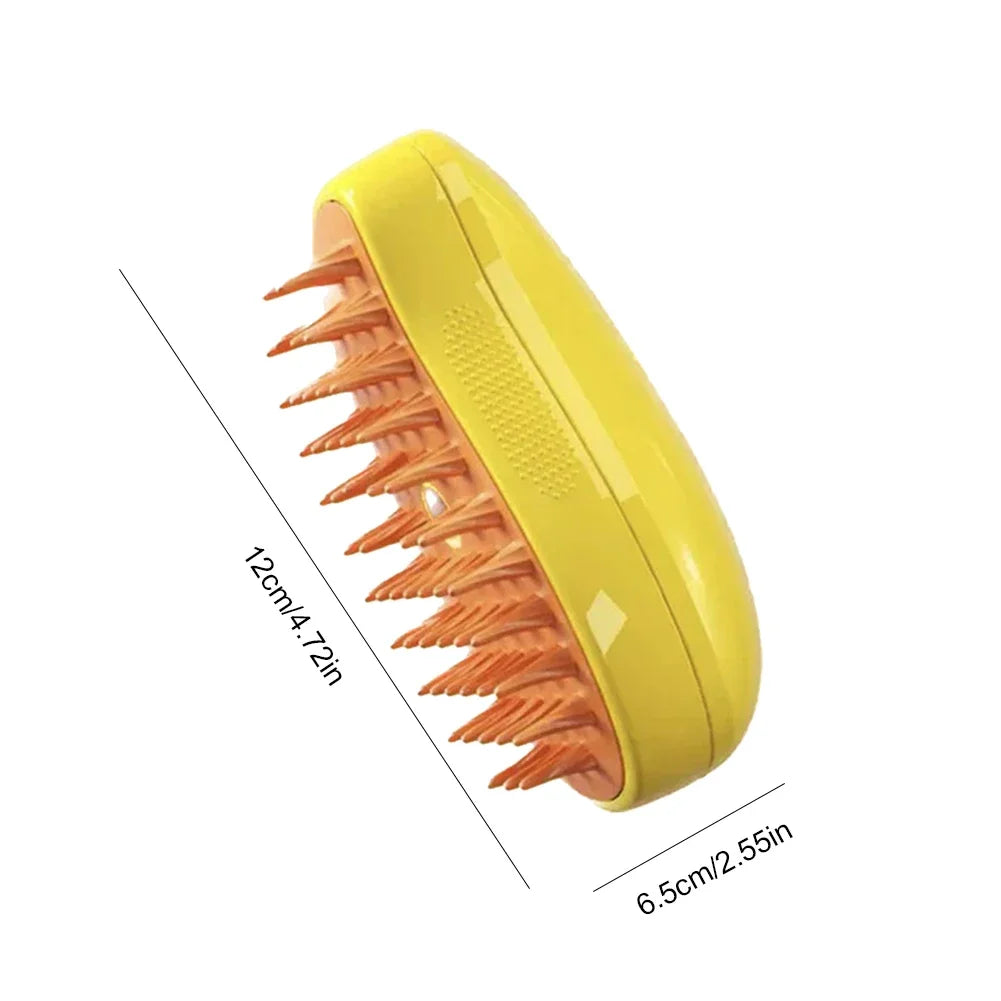 3-in-1 Steam Brush: Foldable, Rotatable Pet Hair Removal & Massage Tool.
