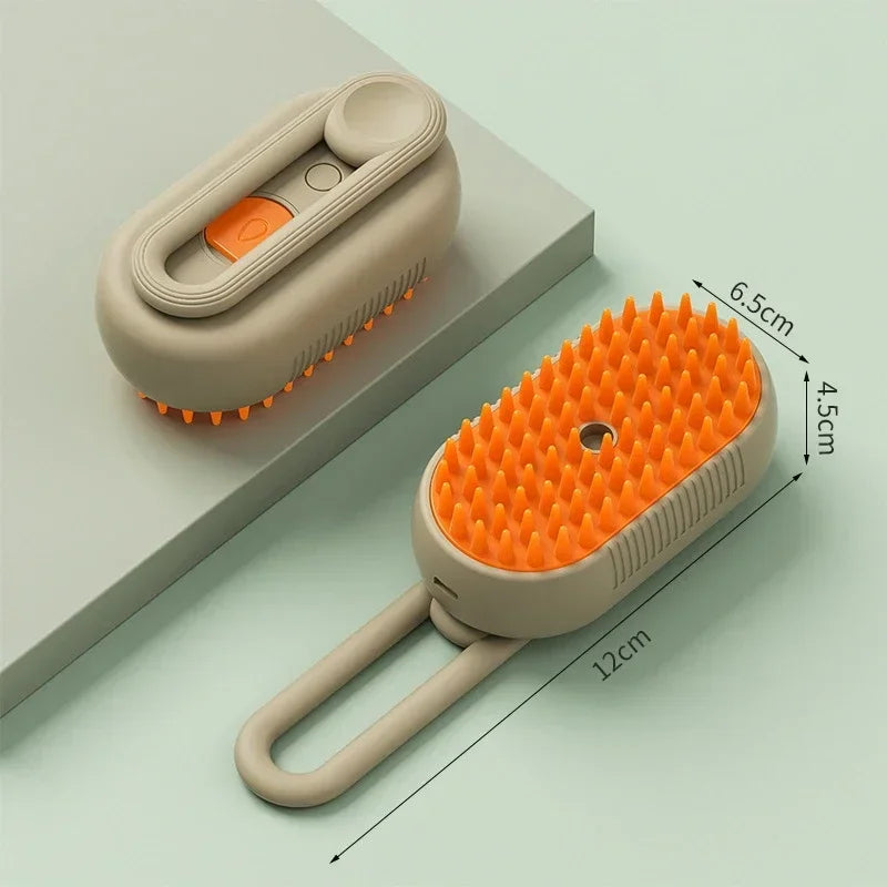 3-in-1 Steam Brush: Foldable, Rotatable Pet Hair Removal & Massage Tool.