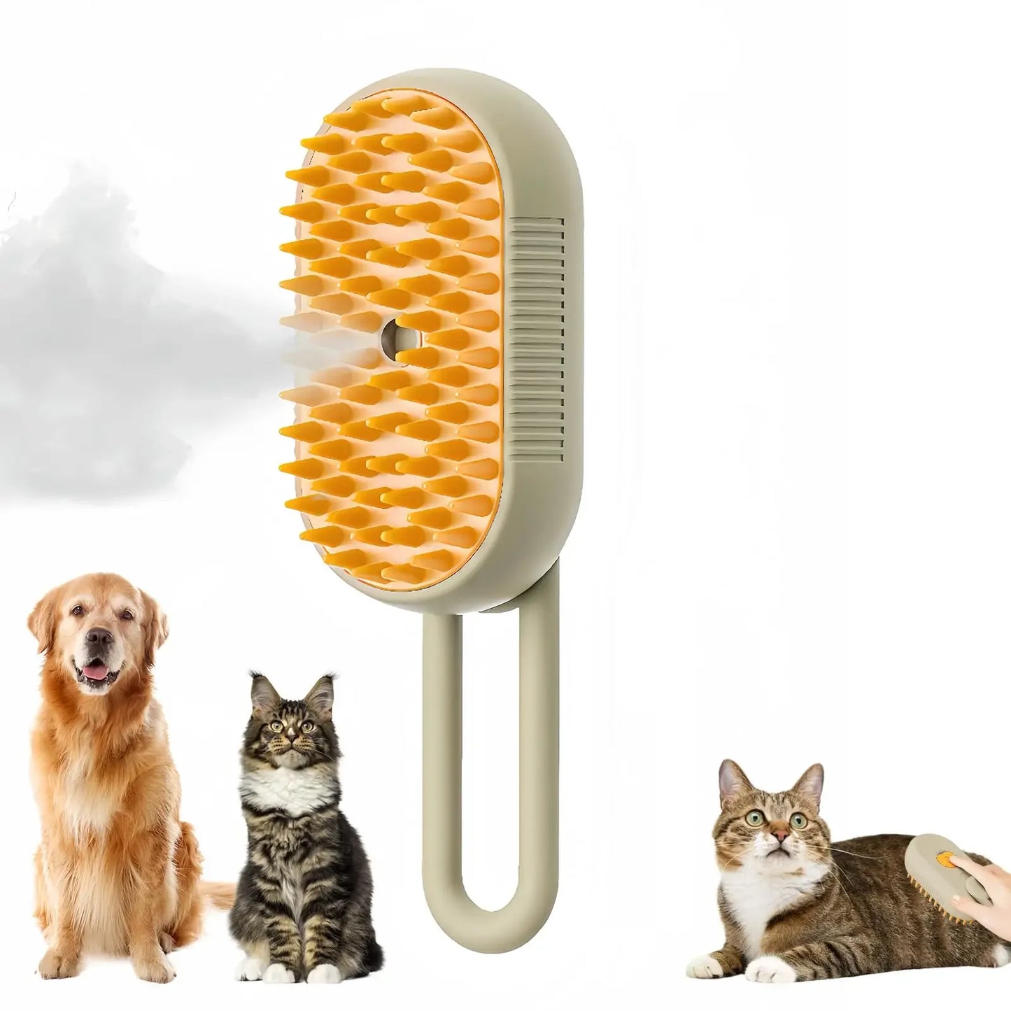 3-in-1 Steam Brush: Foldable, Rotatable Pet Hair Removal & Massage Tool.